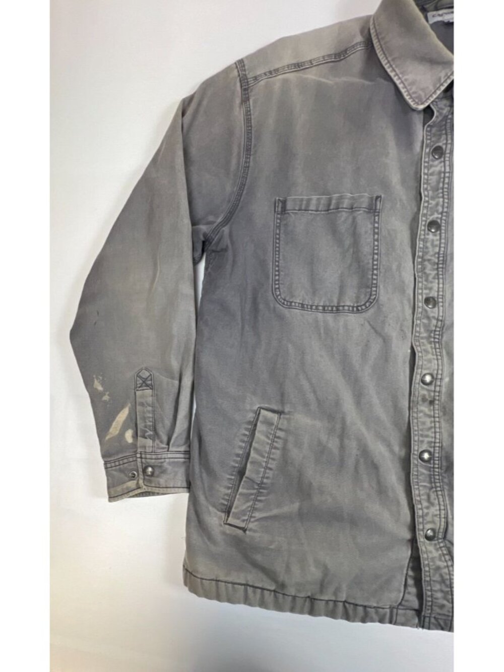 Carhartt Men XL Regular Rugged Flex Blanket Lined Shirt Jacket Shadow Gray Snap - Picture 3 of 11